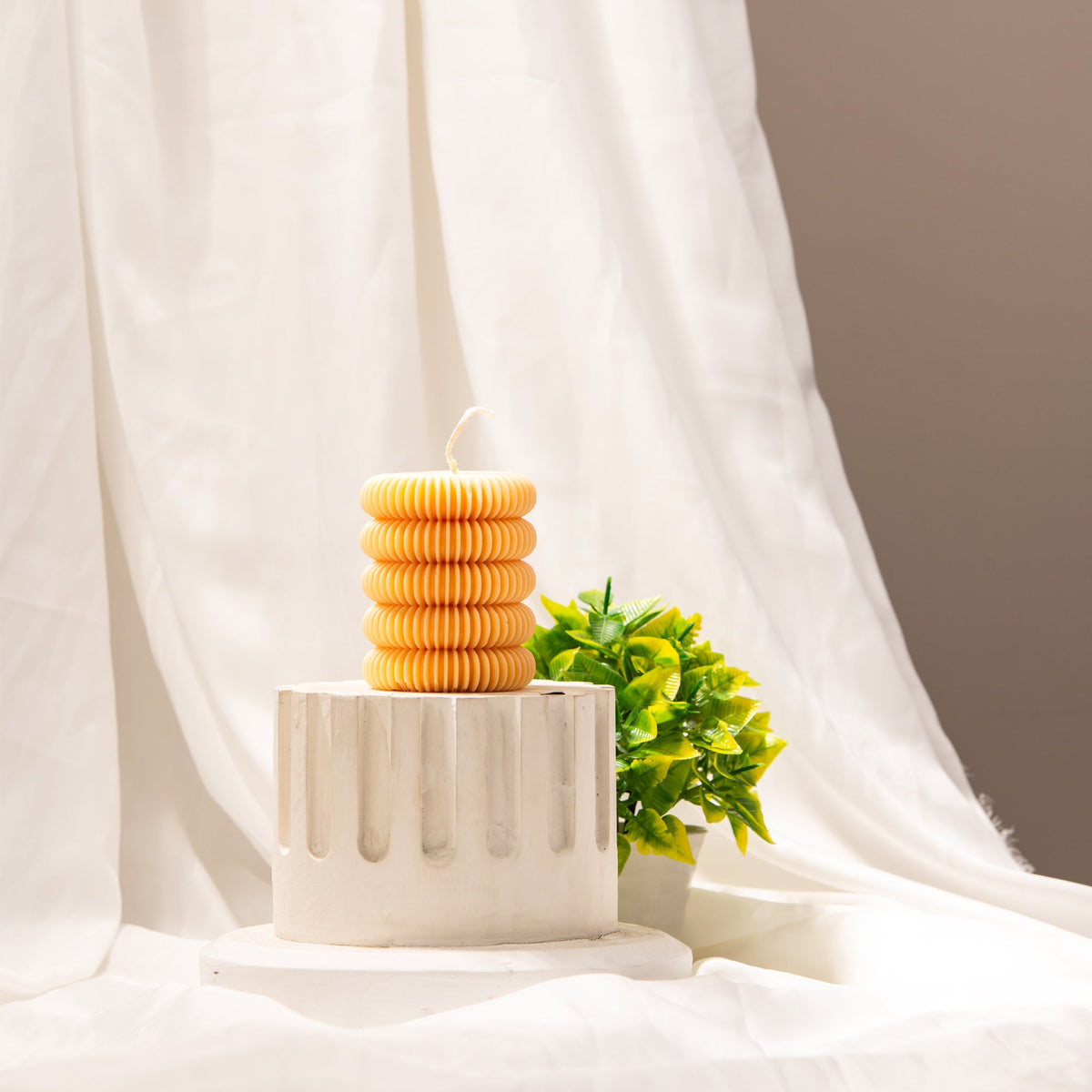 Cylindrical Ribbed Pillar Candle